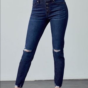 Kancan Button Fly Distressed Skinny Jeans